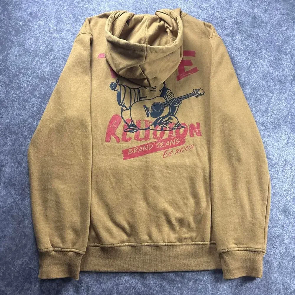 True Religion Full Zip Hoodie Men’s XL Brown Buddha Graphic Sweatshirt Y2K